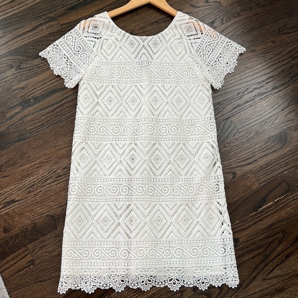 Madewell Lace Eyelet Crochet Lyric Shift Boho white mini Dress size 2